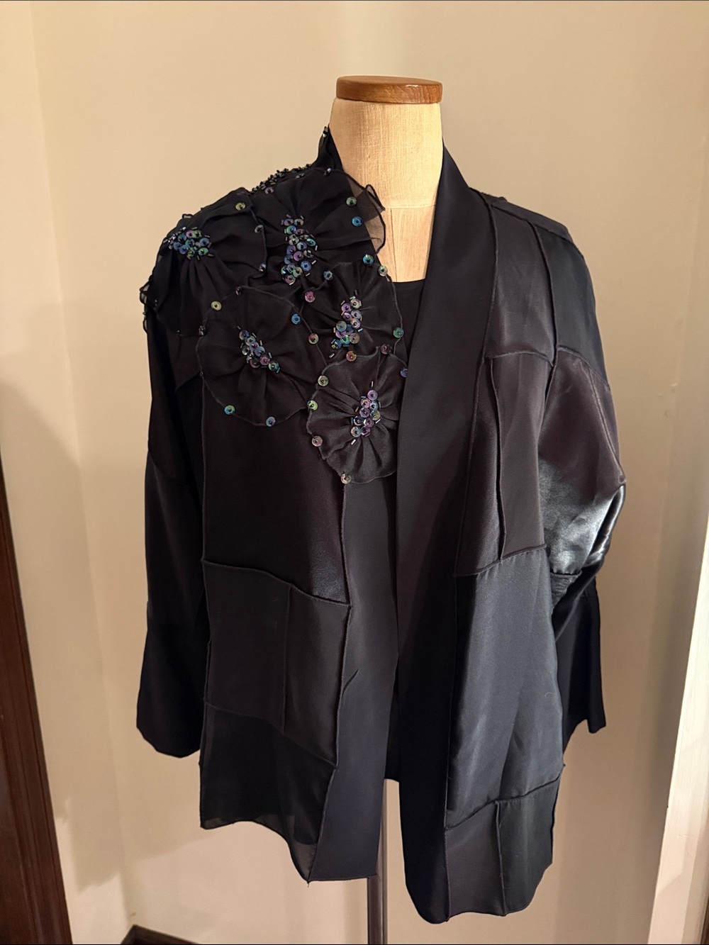 Women's Black Embellished Open-Front Jacket